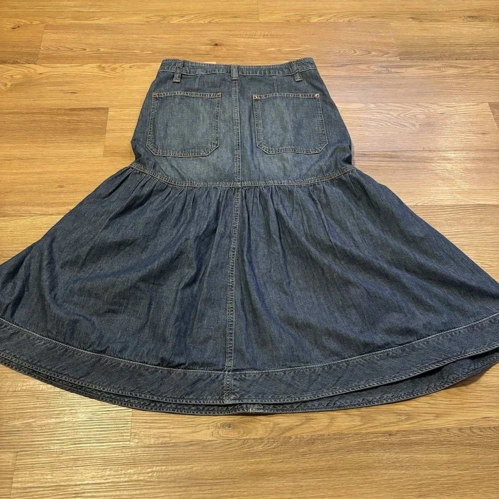 Free‎ People We The Free Now And Then Denim Midi Skirt Size 4 Blue Indigo Boho